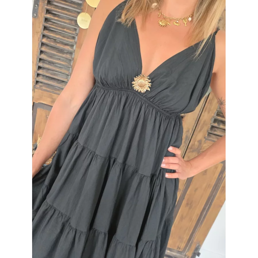 Robe bretelles Georgette noir tournesol