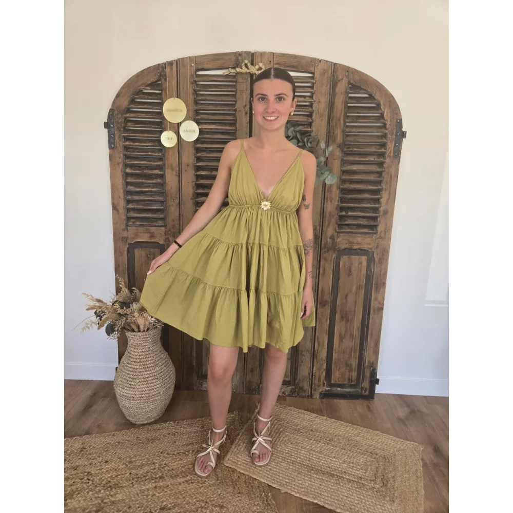 Robe bretelles Georgette olive tournesol