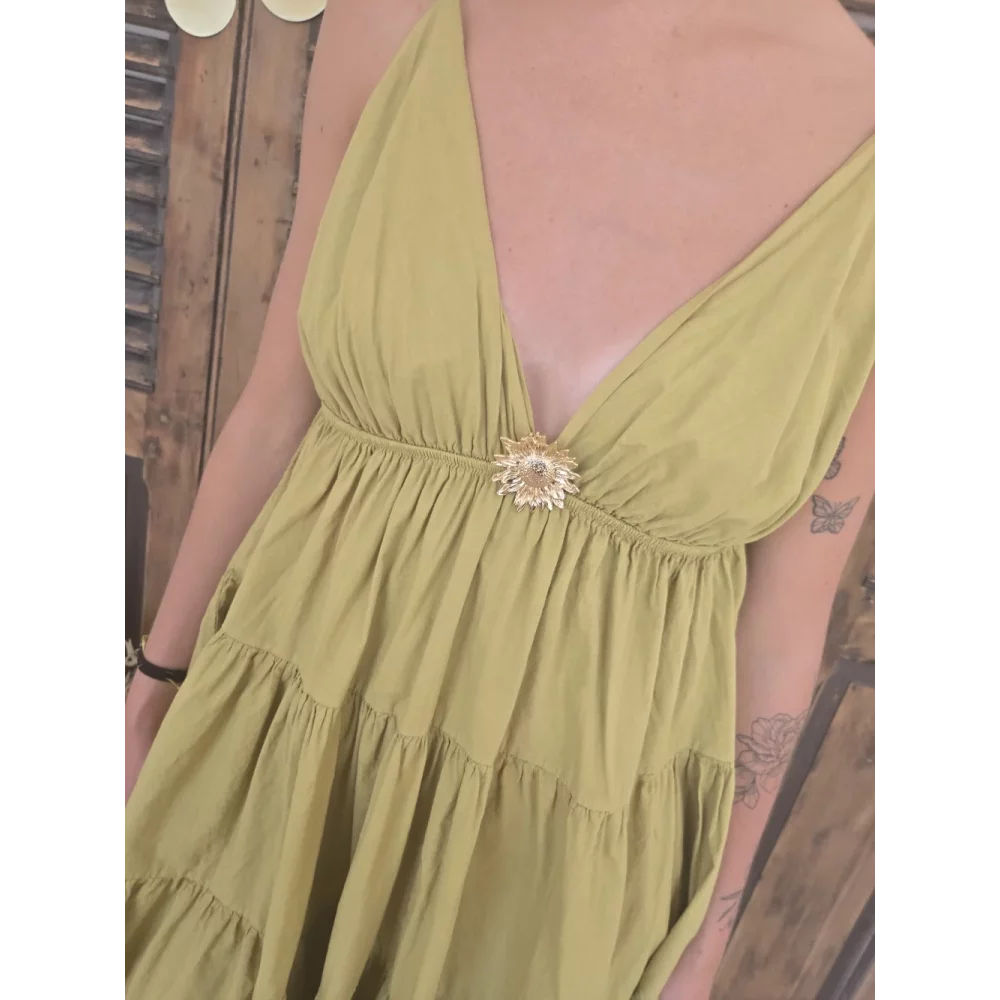 Robe bretelles Georgette olive tournesol