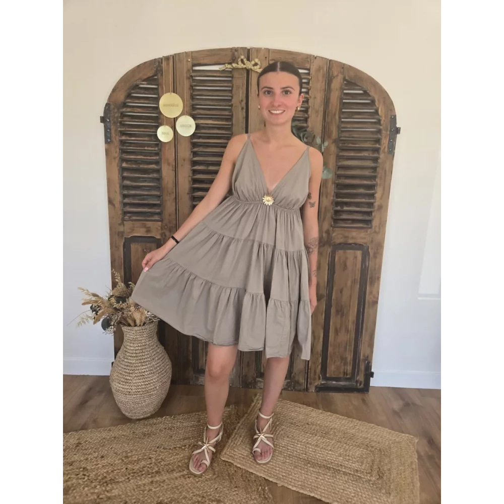 Robe bretelles Georgette taupe tournesol