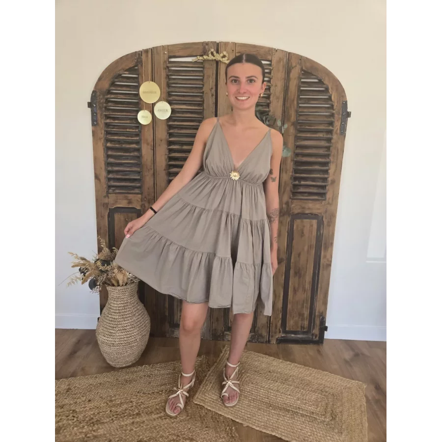 Robe bretelles Georgette taupe tournesol
