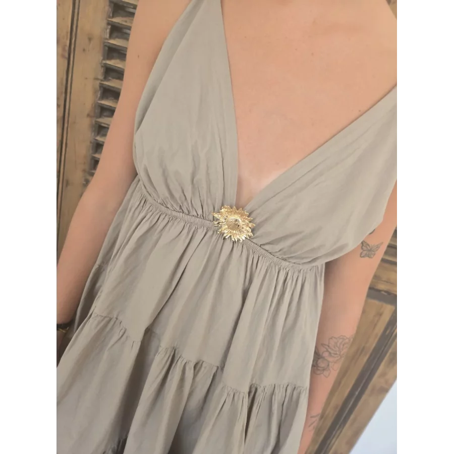 Robe bretelles Georgette taupe tournesol
