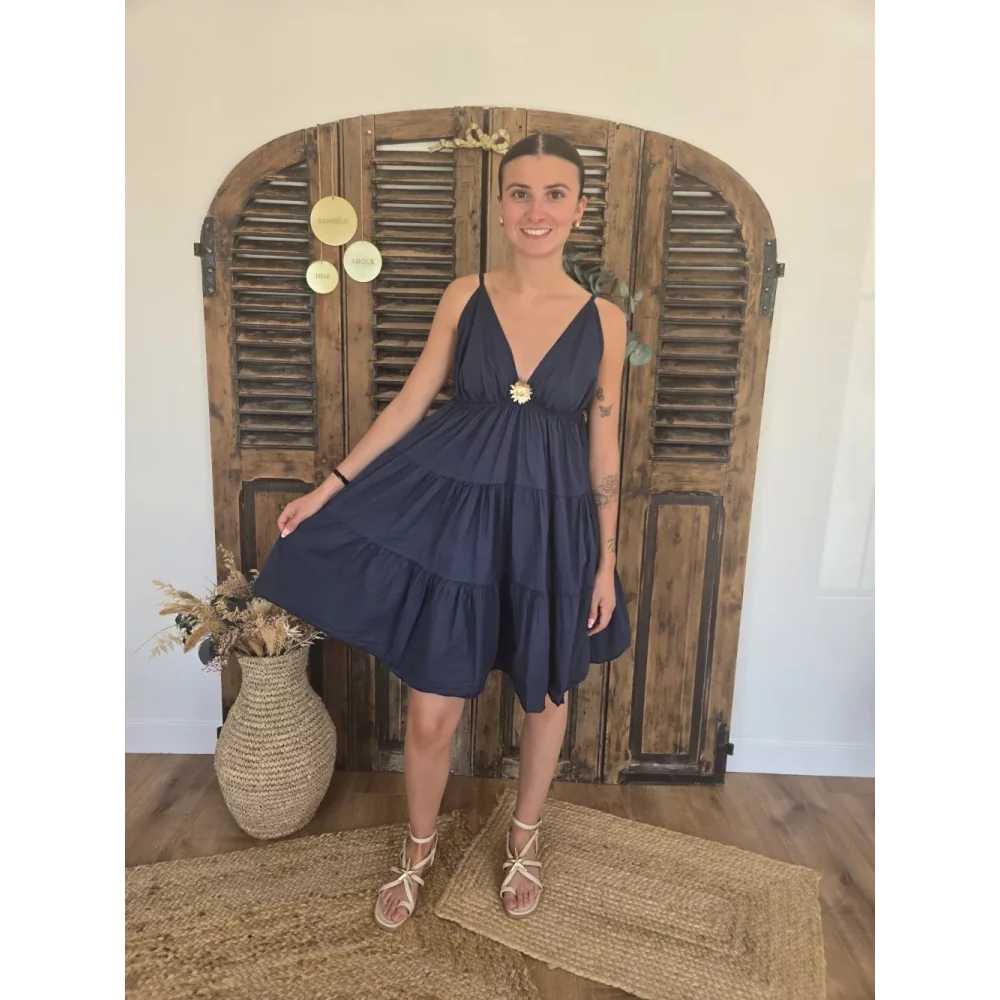Robe bretelles Georgette marine tournesol