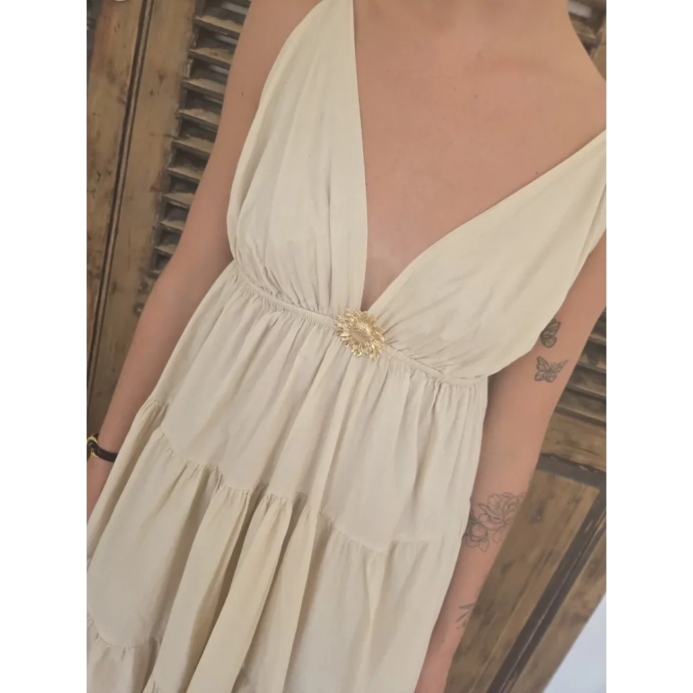 Robe bretelles Georgette beige tournesol