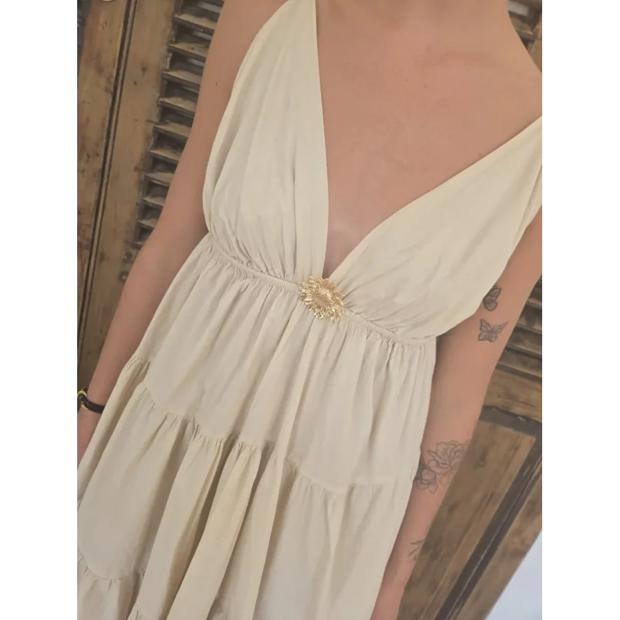 Robe bretelles Georgette beige tournesol