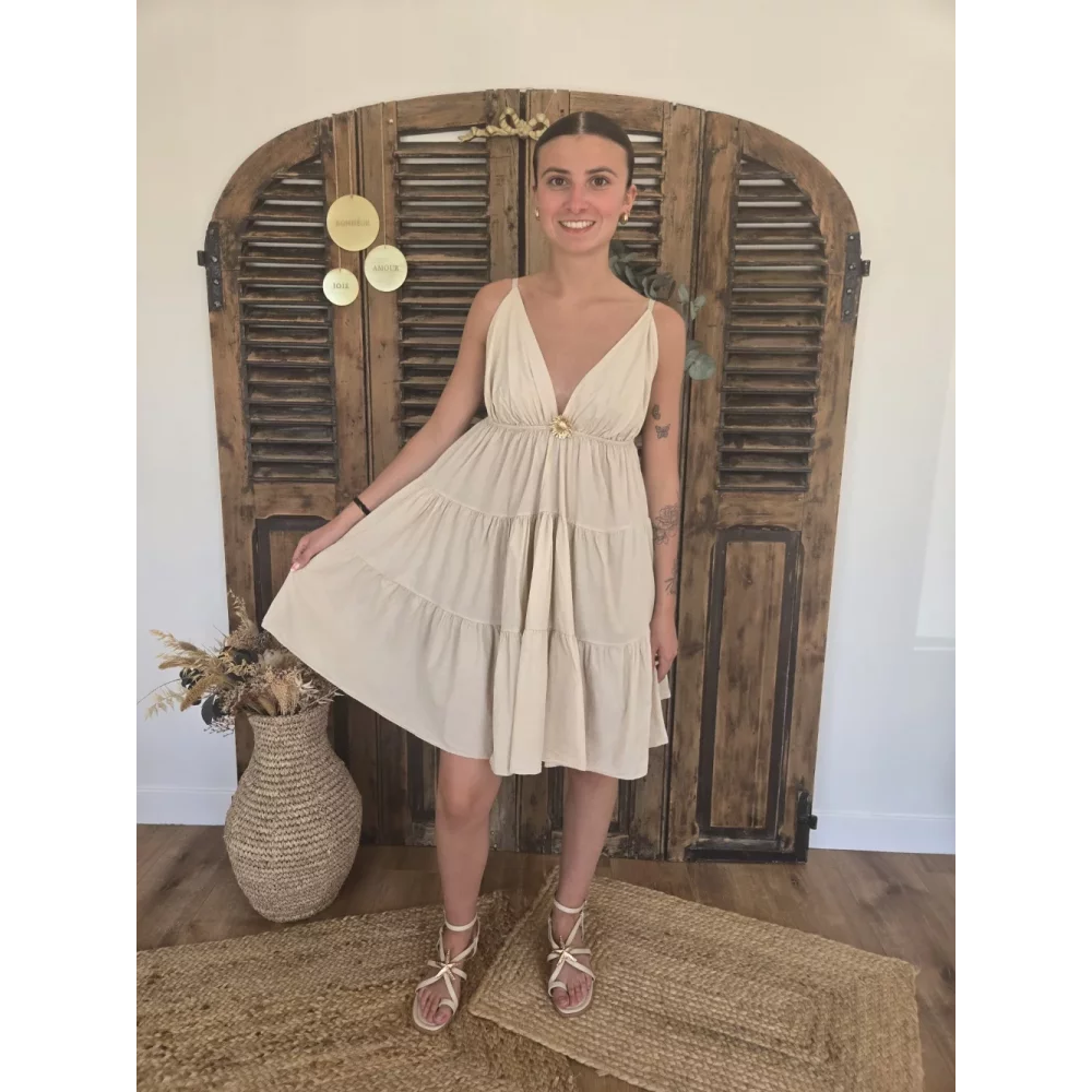 Robe bretelles Georgette beige tournesol