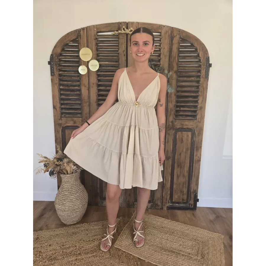 Robe bretelles Georgette beige tournesol