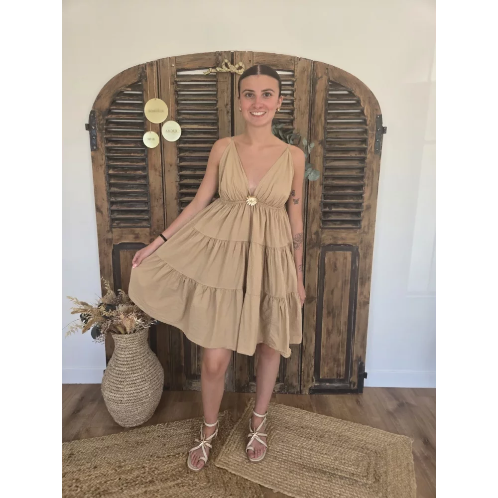 Robe bretelles Georgette camel tournesol