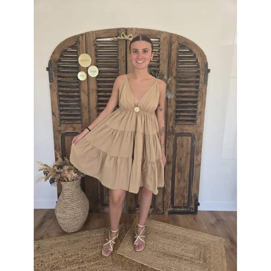 Robe bretelles Georgette camel tournesol