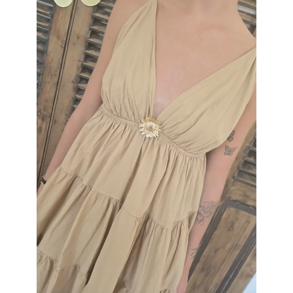 Robe bretelles Georgette camel tournesol