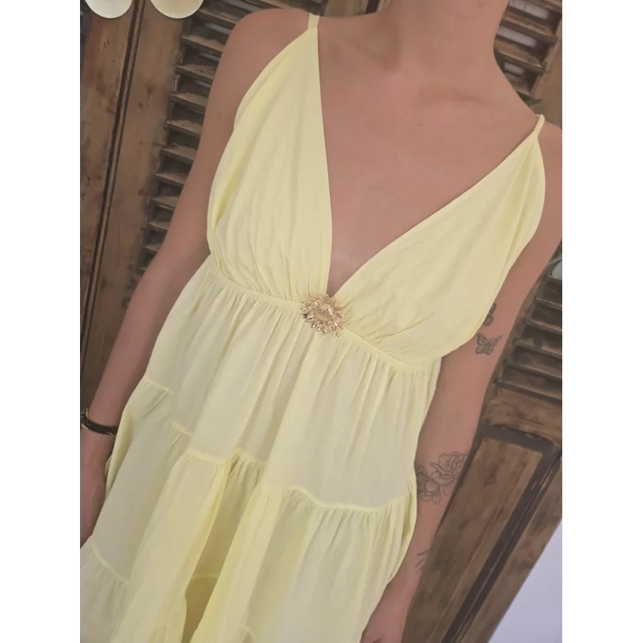 Robe bretelles Georgette jaune tournesol