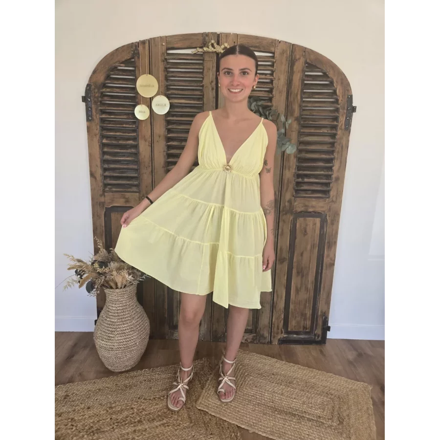Robe bretelles Georgette jaune tournesol
