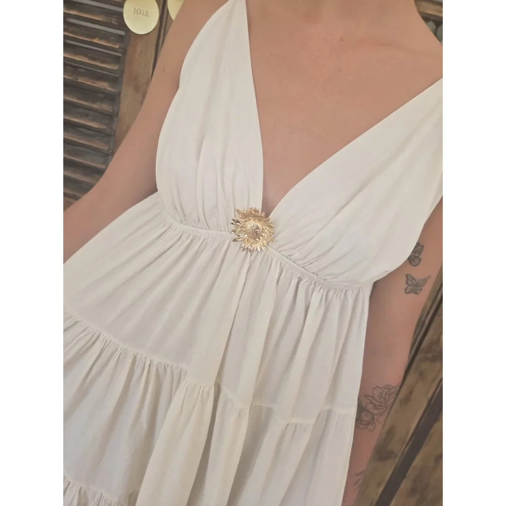Robe bretelles Georgette ecru tournesol
