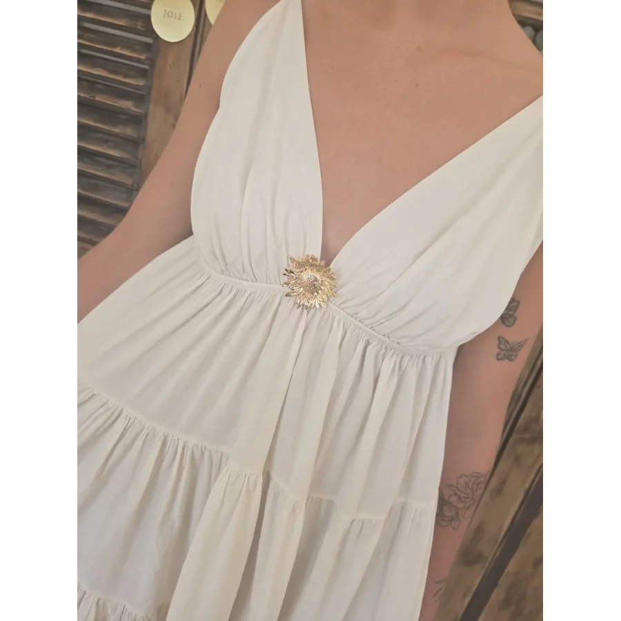 Robe bretelles Georgette ecru tournesol