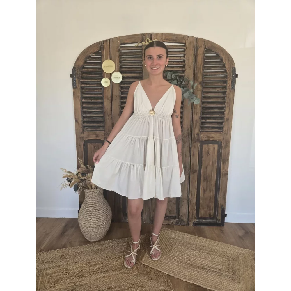Robe bretelles Georgette ecru tournesol
