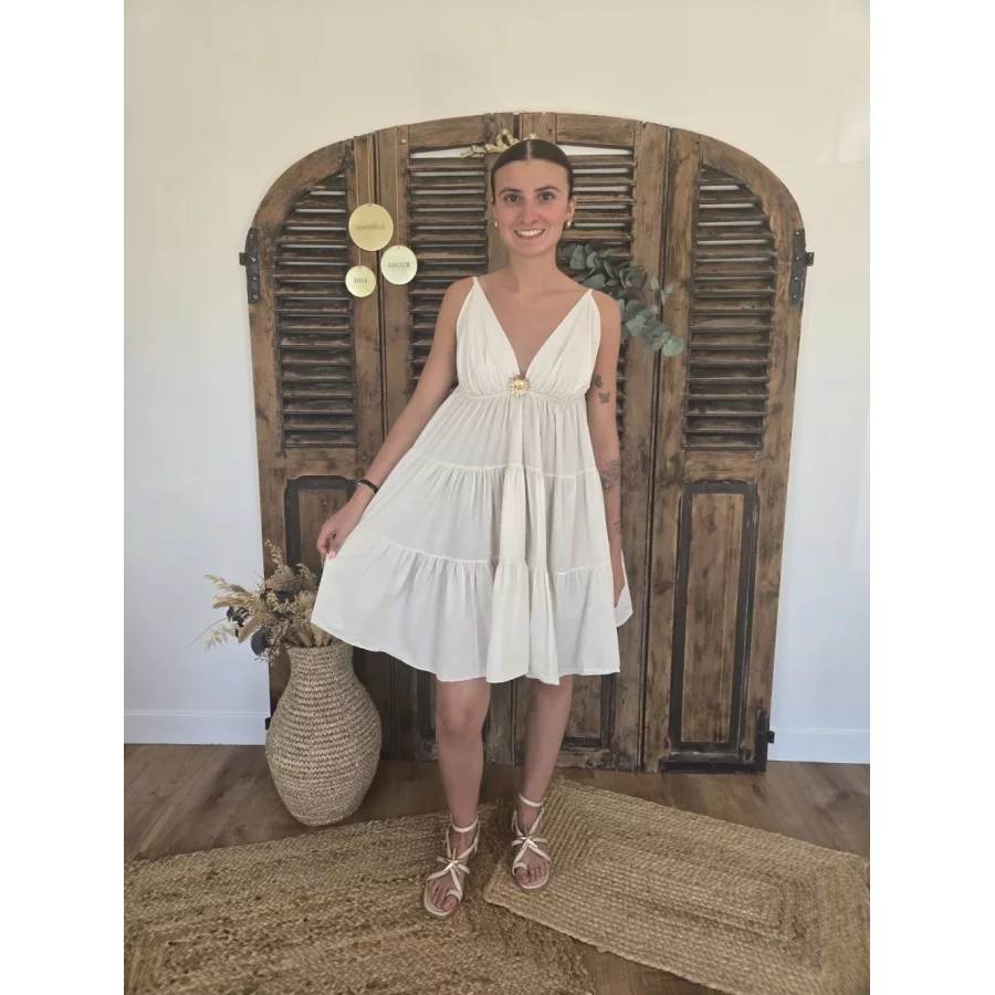 Robe bretelles Georgette ecru tournesol