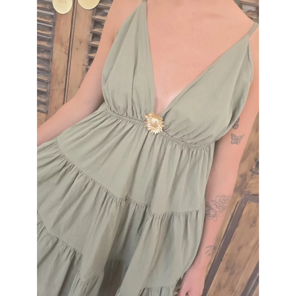 Robe bretelles Georgette kaki tournesol