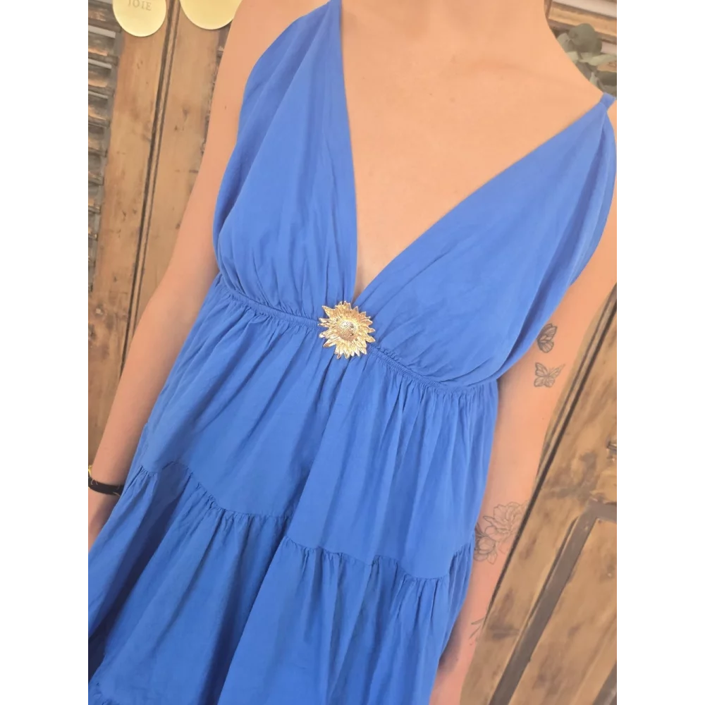 Robe bretelles Georgette bleu roy tournesol