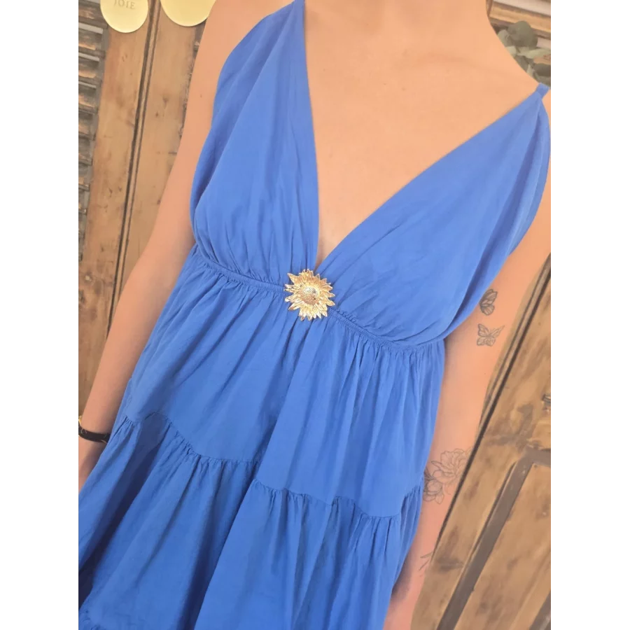 Robe bretelles Georgette bleu roy tournesol
