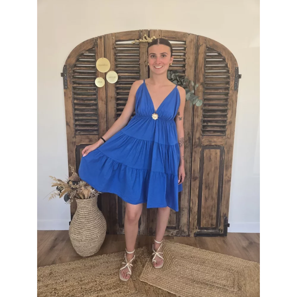 Robe bretelles Georgette bleu roy tournesol
