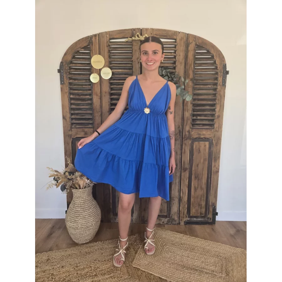 Robe bretelles Georgette bleu roy tournesol