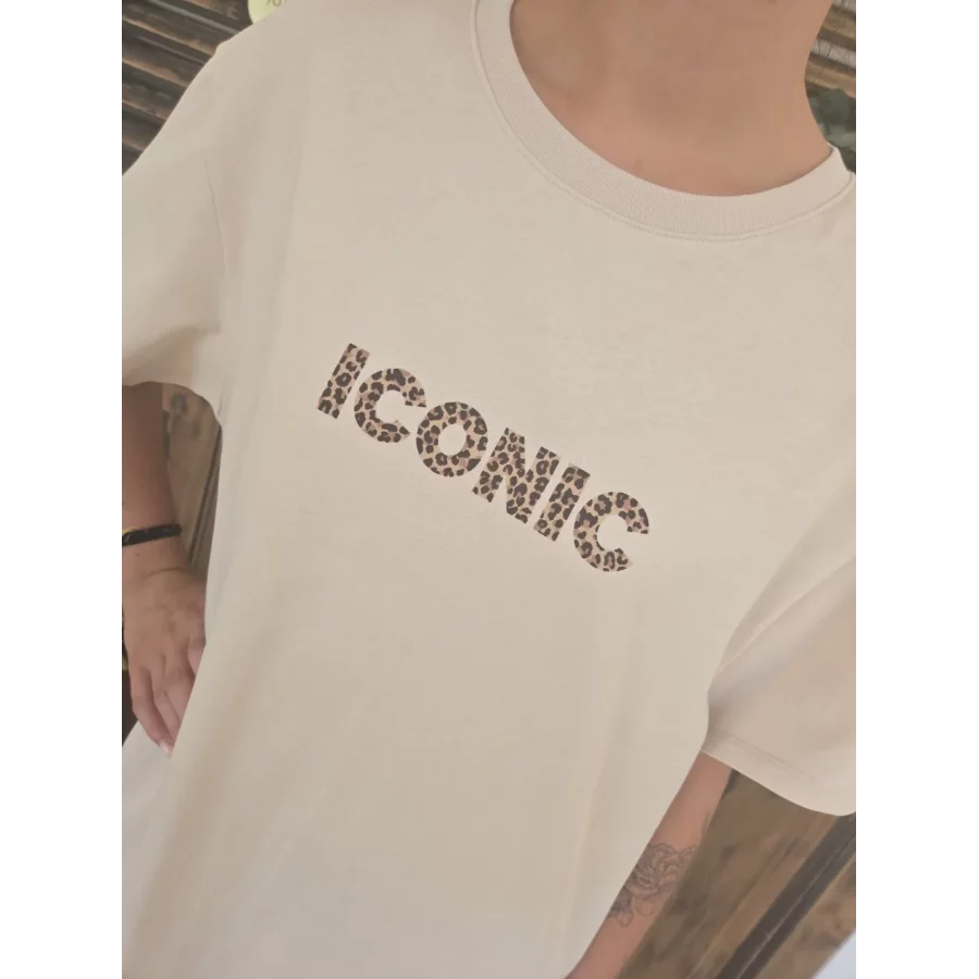 Robe T-shirt beige Iconic leopard