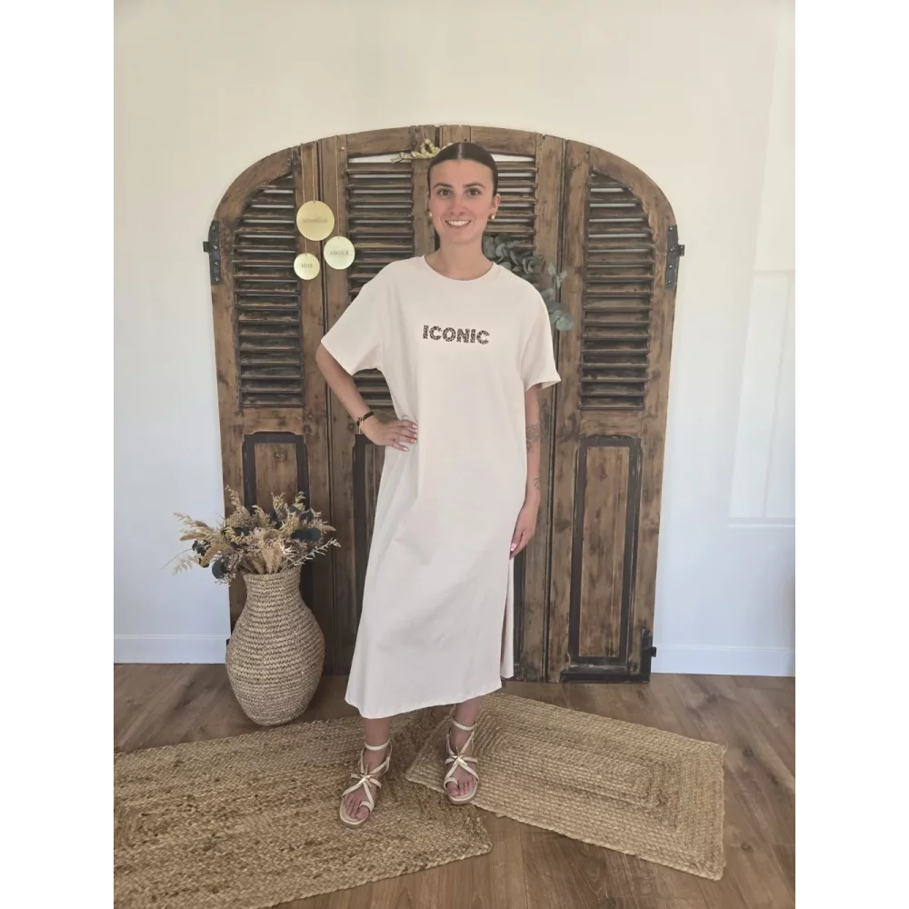 Robe T-shirt beige Iconic leopard
