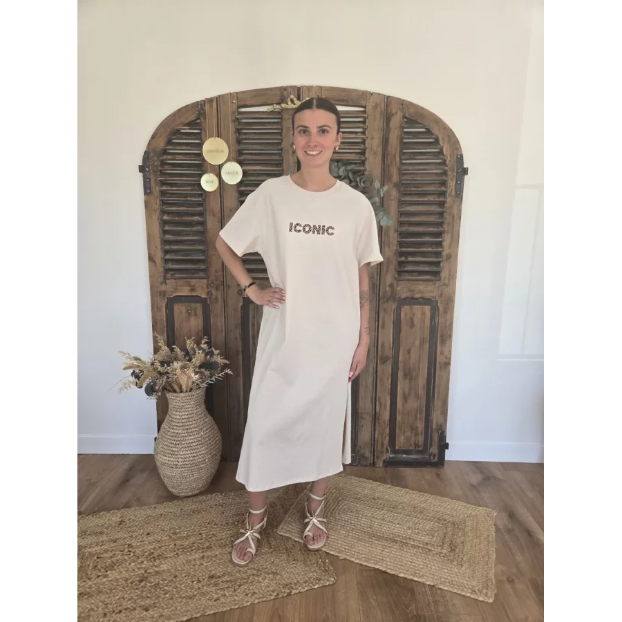 Robe T-shirt beige Iconic leopard