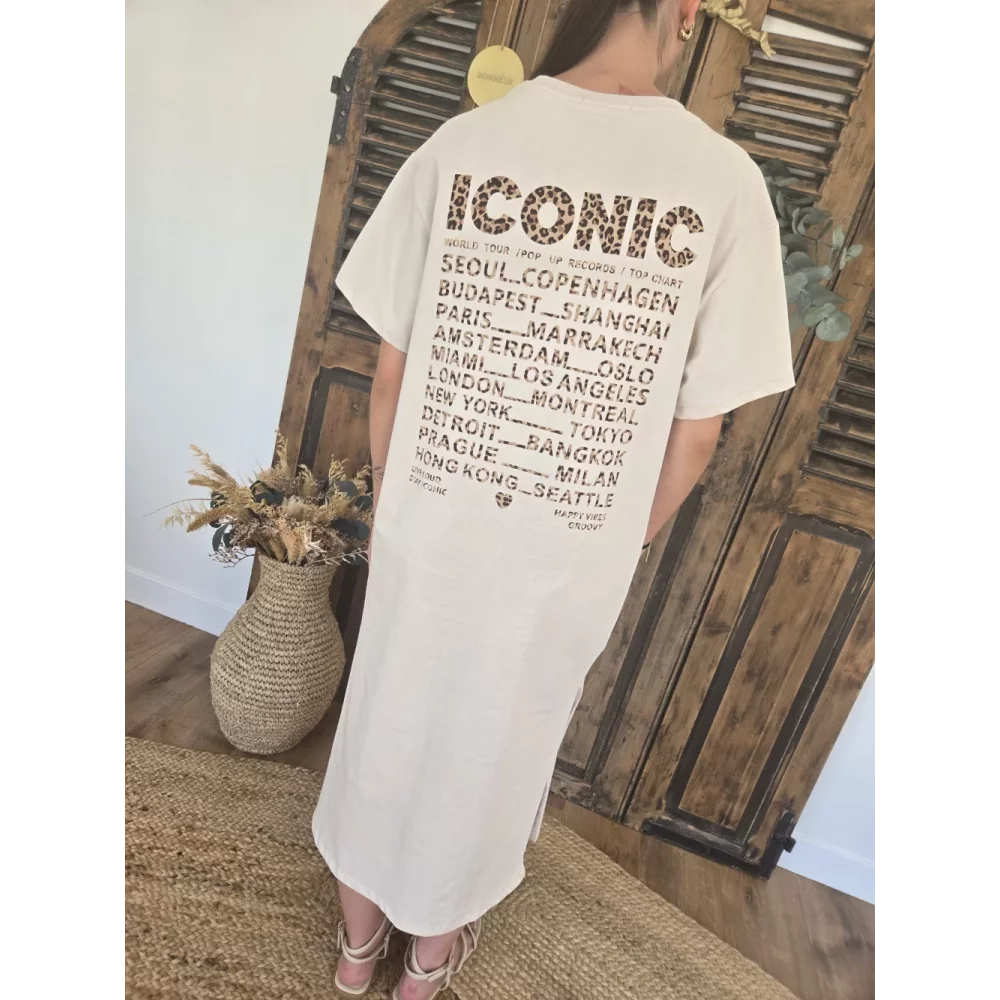 Robe T-shirt beige Iconic leopard