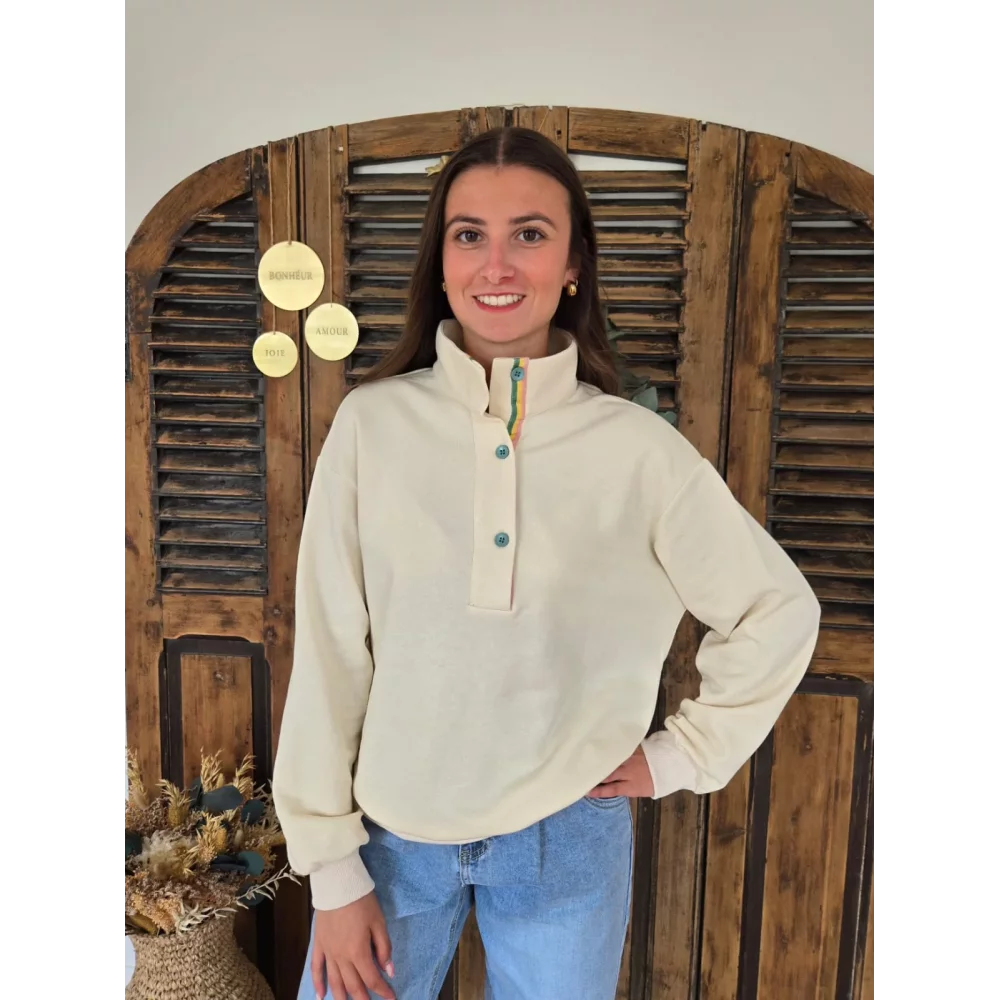 Sweat Dimitri beige biais coloré au col