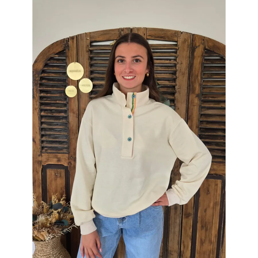 Sweat Dimitri beige biais coloré au col