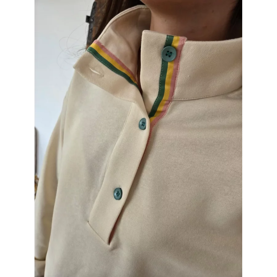 Sweat Dimitri beige biais coloré au col
