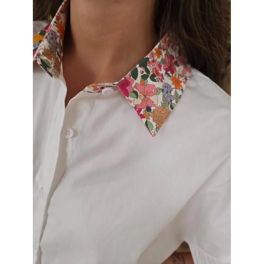 Chemise Alice blanche col fleuri