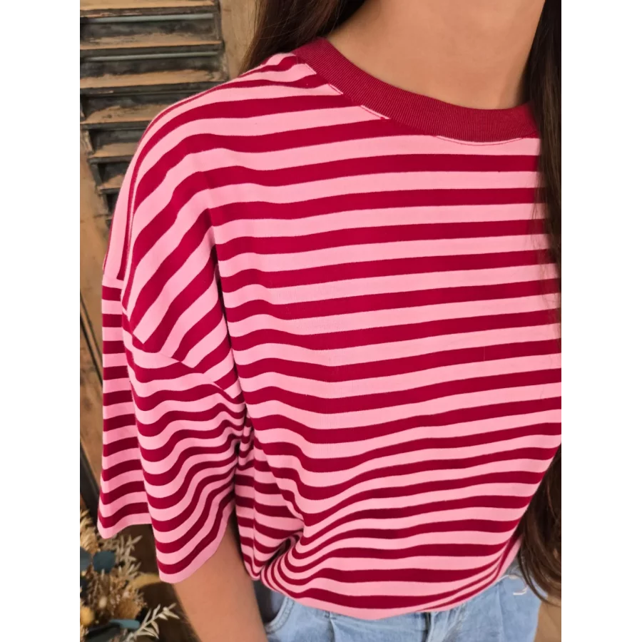 T-shirt Robin rayé rose et bordeaux