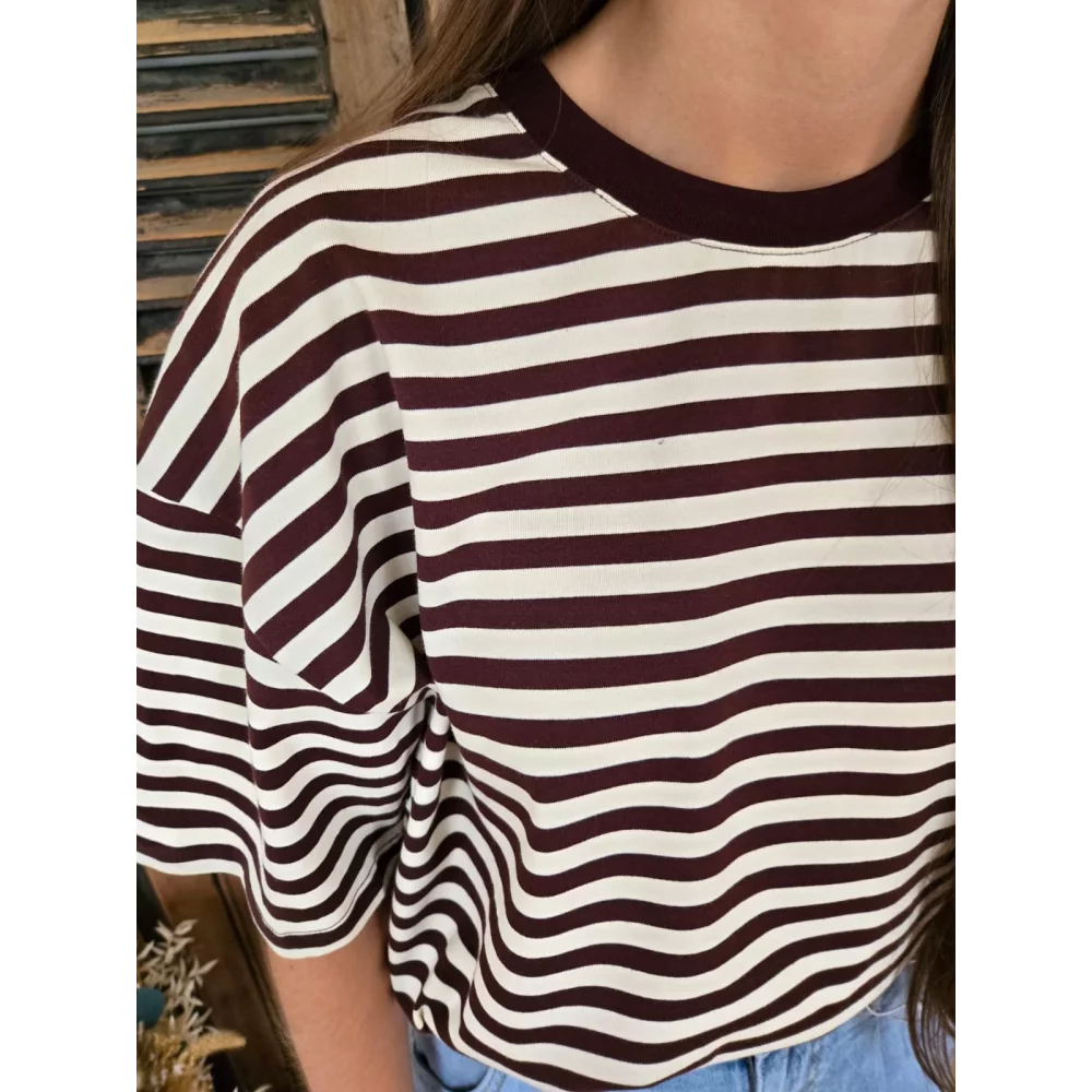 T-shirt Robin rayé beige et choco