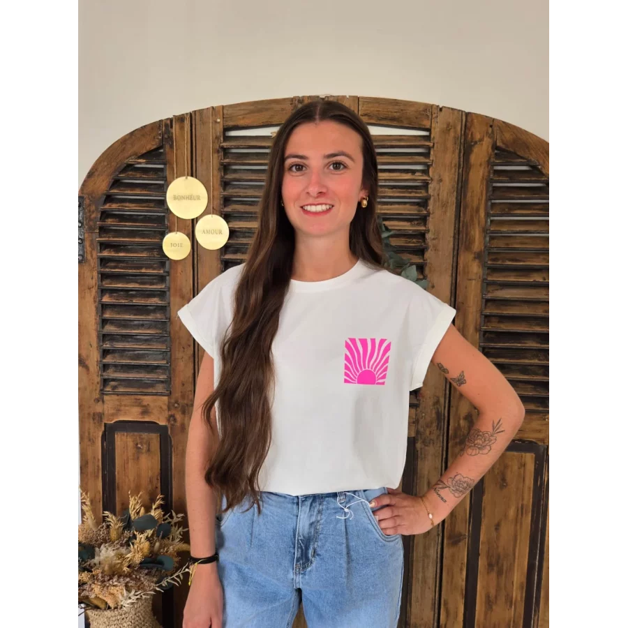 T-shirt blanc Sunshine fuchsia