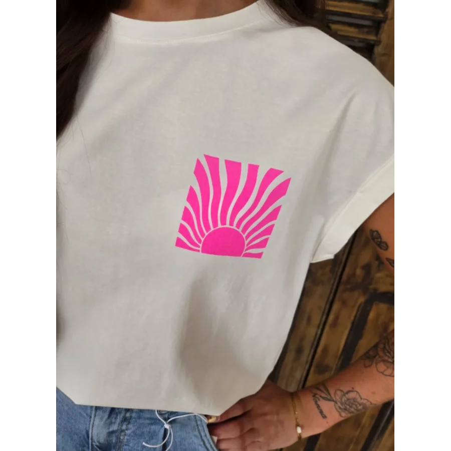 T-shirt blanc Sunshine fuchsia