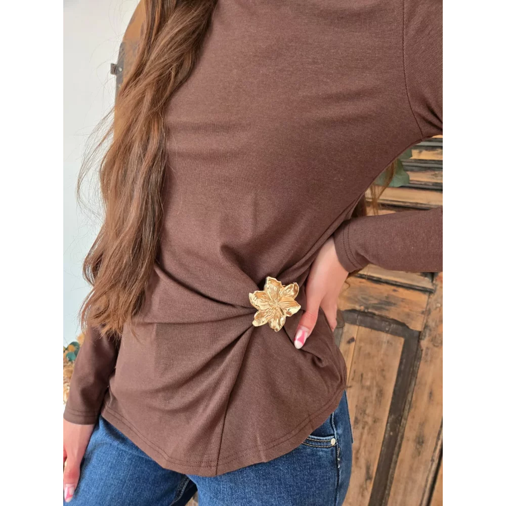 T-shirt Florent choco bijoux fleurs doré