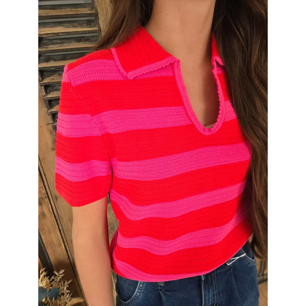 Blouse en maille Alida fuchsia et rouge