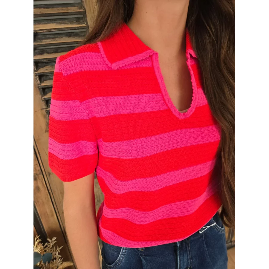 Blouse en maille Alida fuchsia et rouge