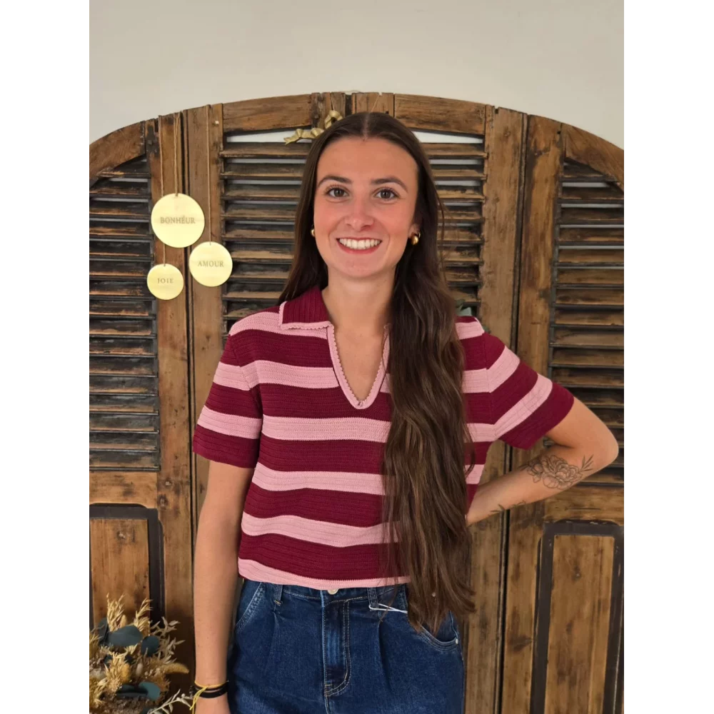 Blouse en maille Alida rose et bordeaux
