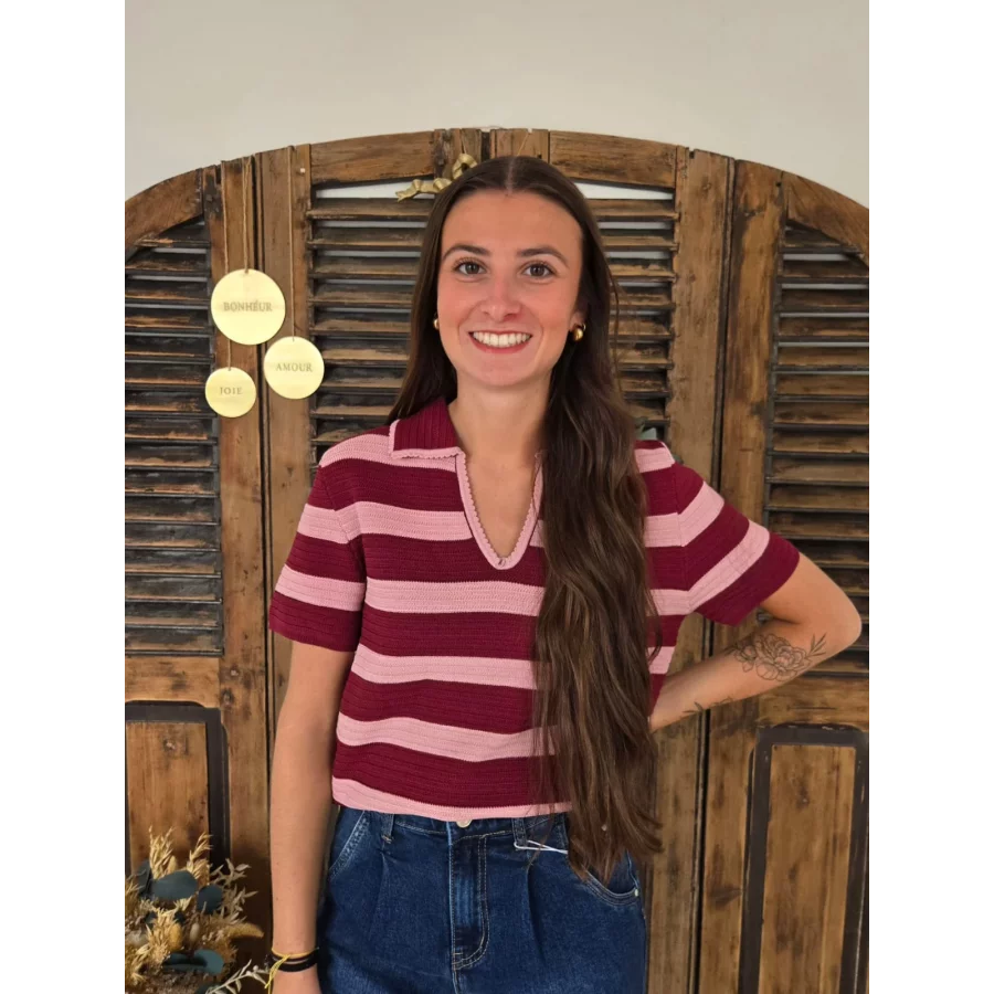 Blouse en maille Alida rose et bordeaux