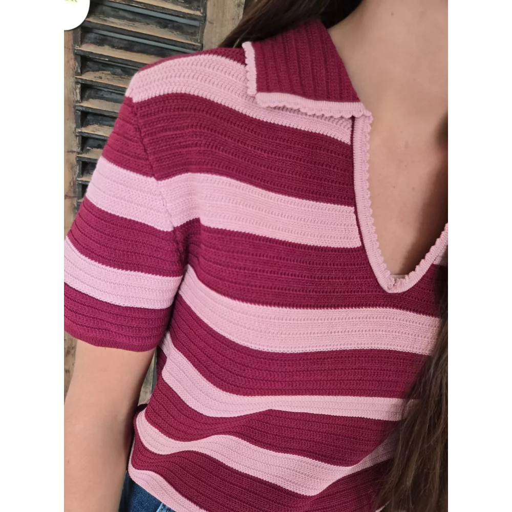 Blouse en maille Alida rose et bordeaux