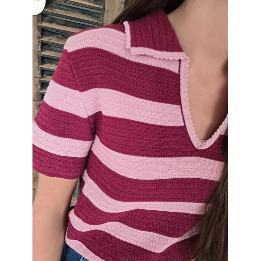Blouse en maille Alida rose et bordeaux