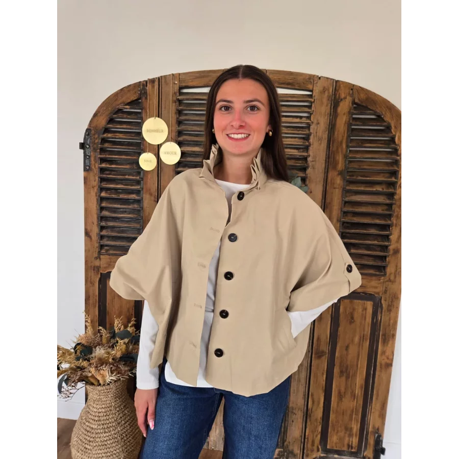Veste Cape Angele beige col victorien