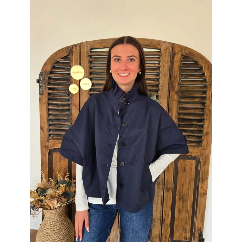 Veste Cape Angele bleu marine col victorien
