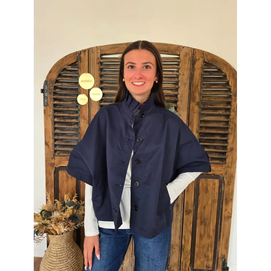 Veste Cape Angele bleu marine col victorien