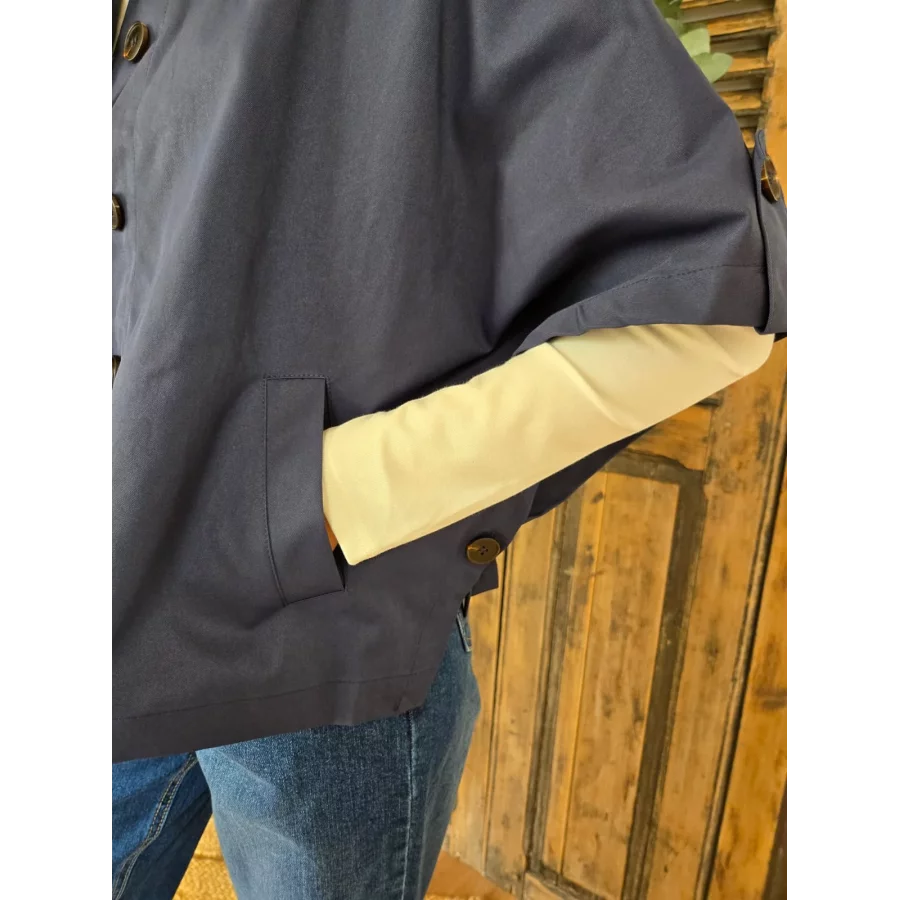 Veste Cape Angele bleu marine col victorien