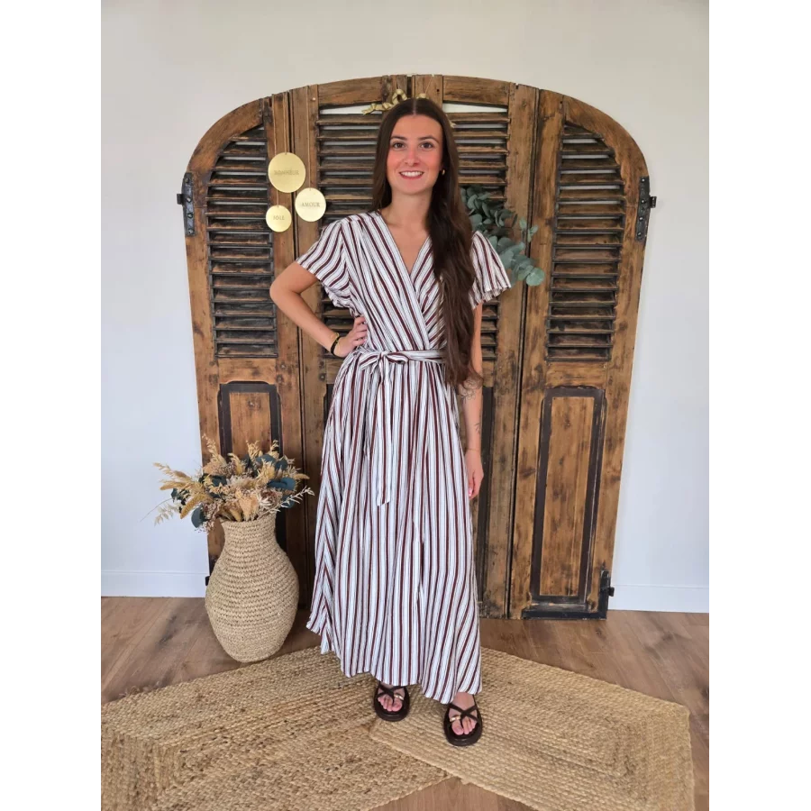 Robe longue Marion rayures choco