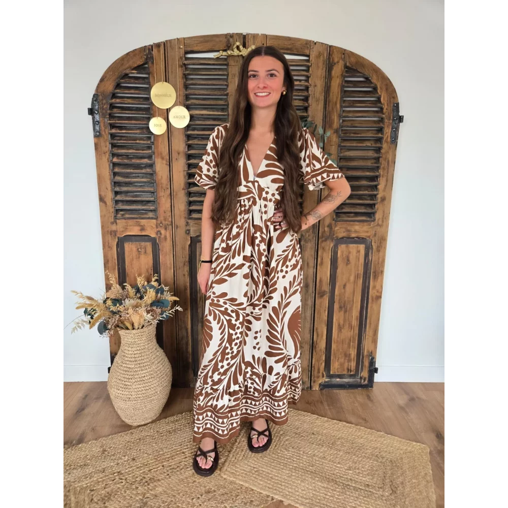 Robe longue Maeva beige et choco